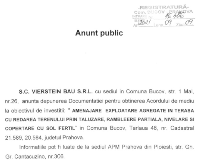 Anunt public Bucov 09.09.2021