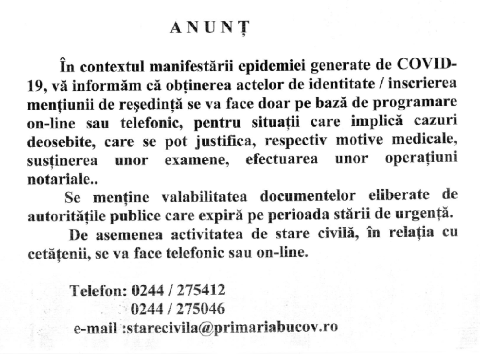 Anunt SPCLEP BUCOV nou