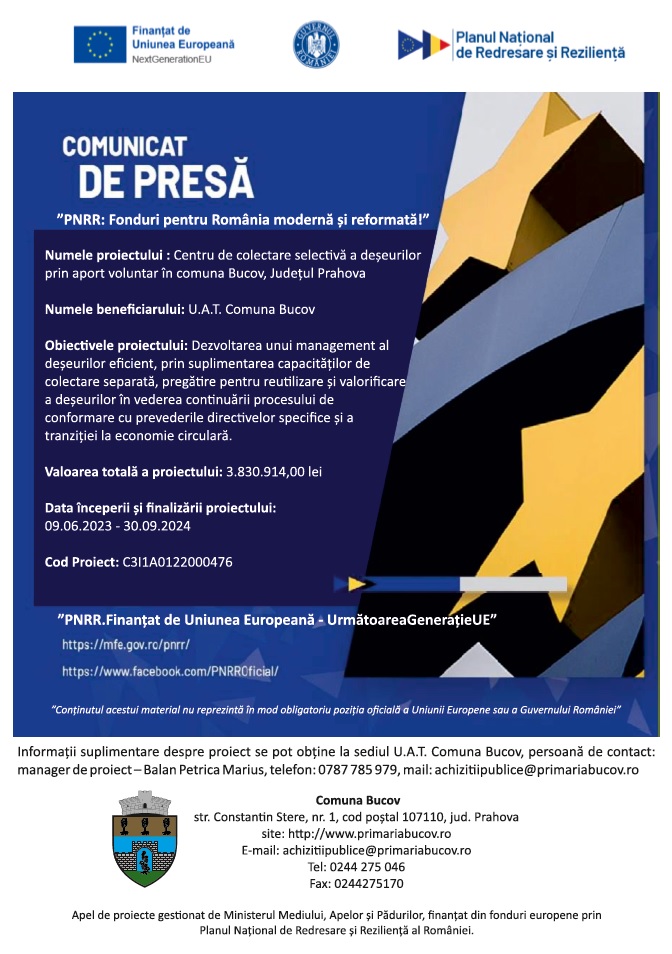 Comunicat PNRR Bucov ianuarie 2024
